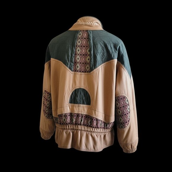 Leather & Suede Patchwork bomber jacket, vintage women's style - Picture 2 of 9